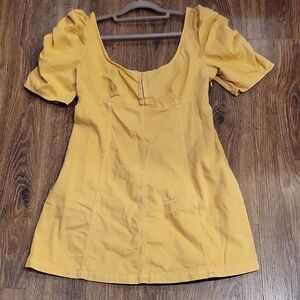 Free People Mustard Mini Dress with Puff Sleeves